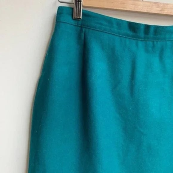 [SOLD] VINTAGE 100% Wool 50's Teal Aqua Jewel Tone High waisted Pencil Skirt - Picture 5 of 10